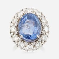 A sapphire, diamond, and white gold ring
