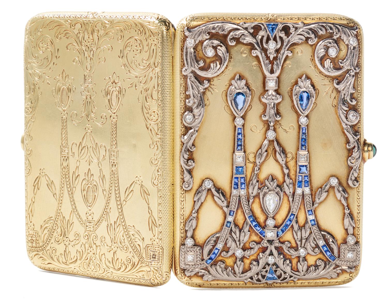 A Tiffany & Co. 14-Karat Gold, Diamond and Sapphire Cigarette Case