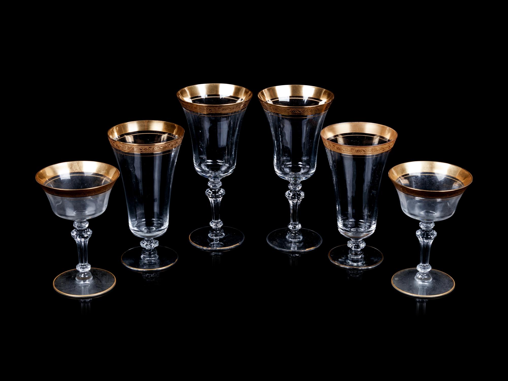 A Set of Gilt Decorated Stemware