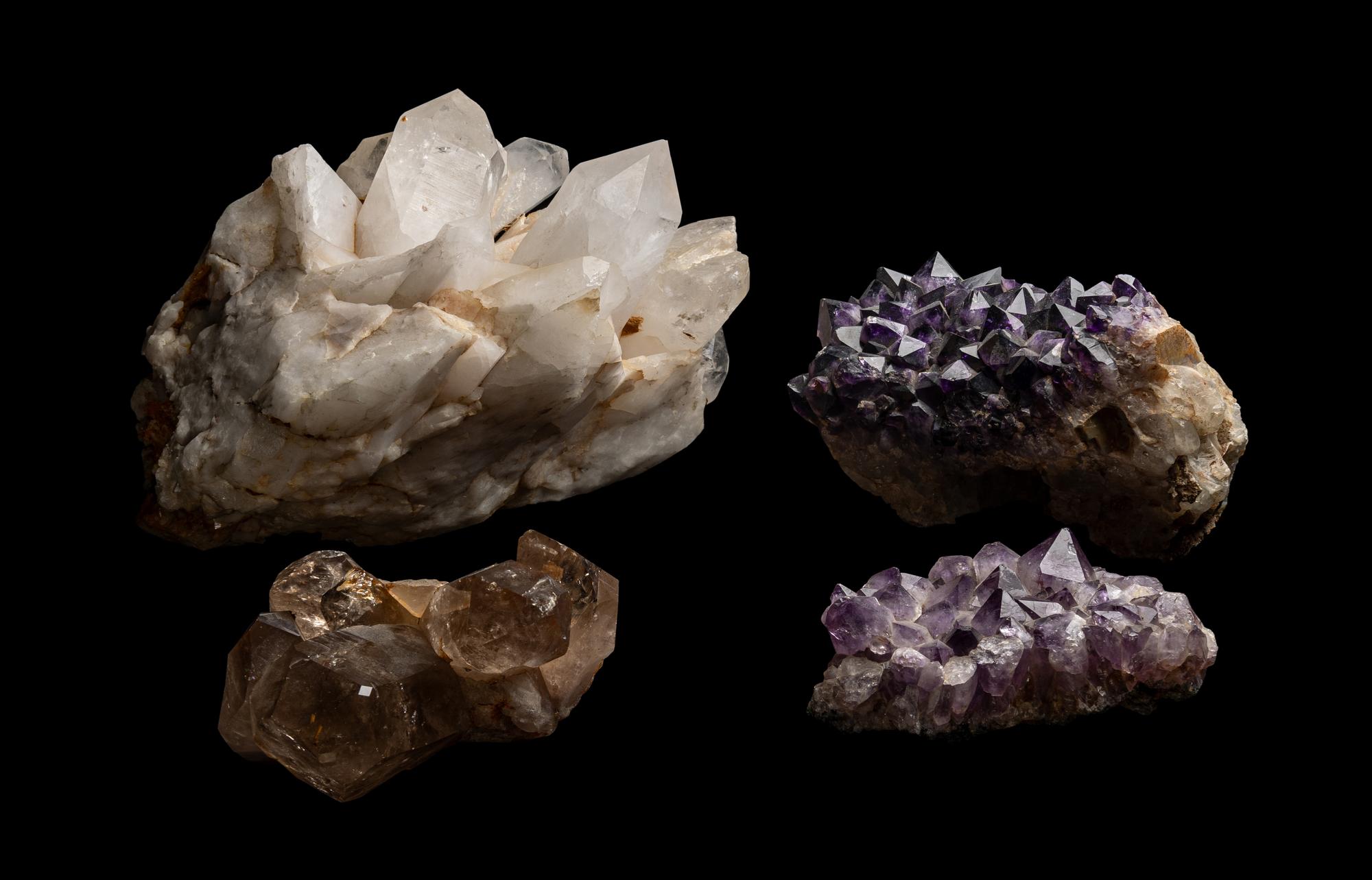A Group of Four Large Quartz and Amethyst Specimens