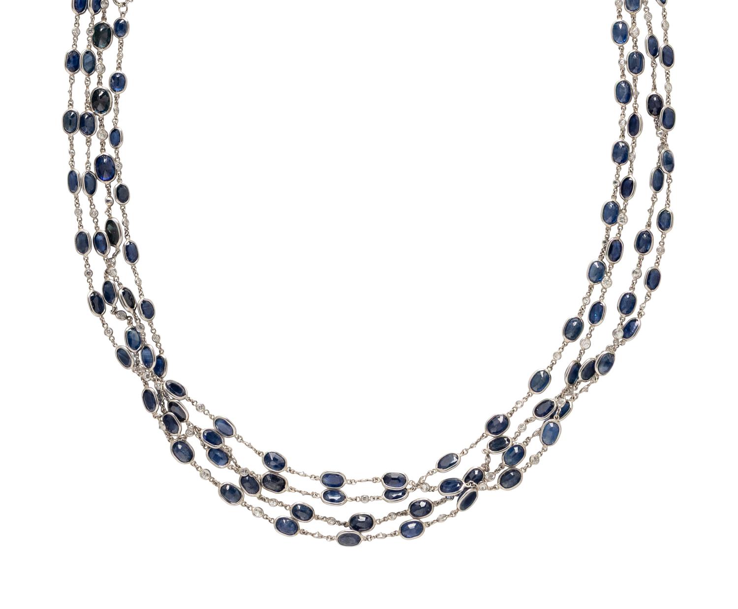 SAPPHIRE AND DIAMOND LONG CHAIN NECKLACE