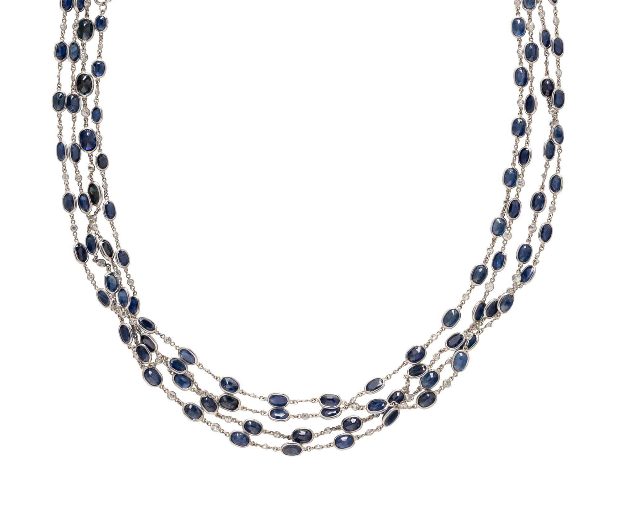 SAPPHIRE AND DIAMOND LONG CHAIN NECKLACE