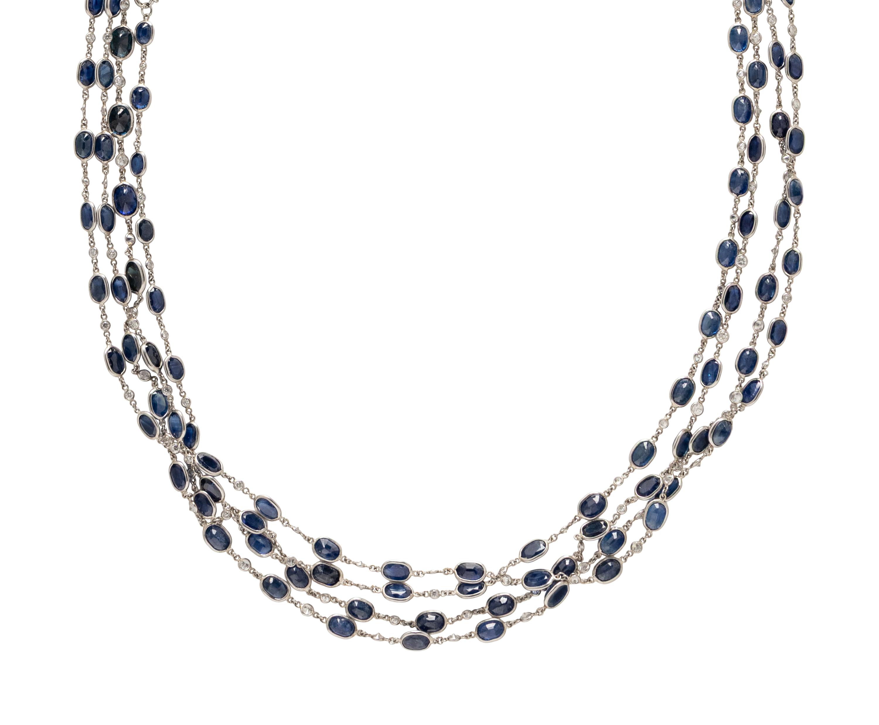 SAPPHIRE AND DIAMOND LONG CHAIN NECKLACE