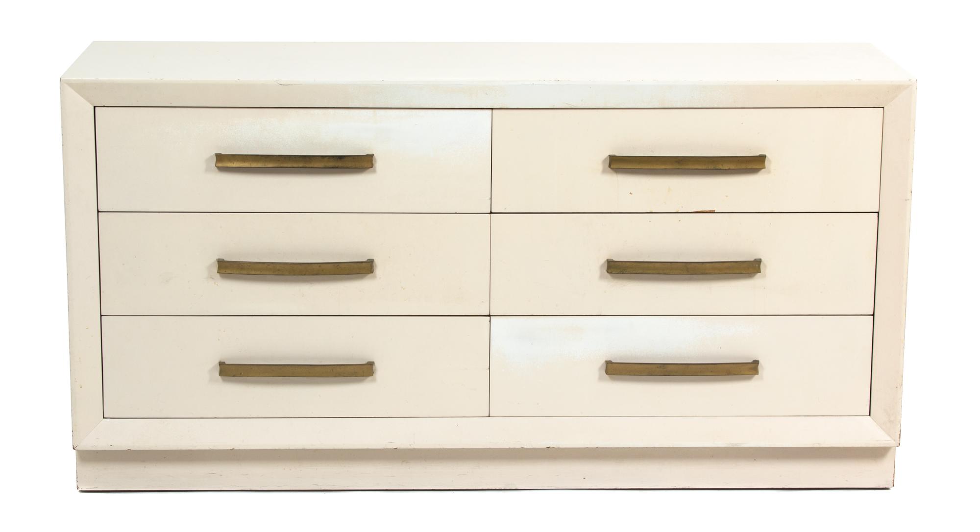 A Painted Six-Drawer Chest with Bronze Pulls Height 33 x width 64 x depth 19 inches. — 20TH CENTURY