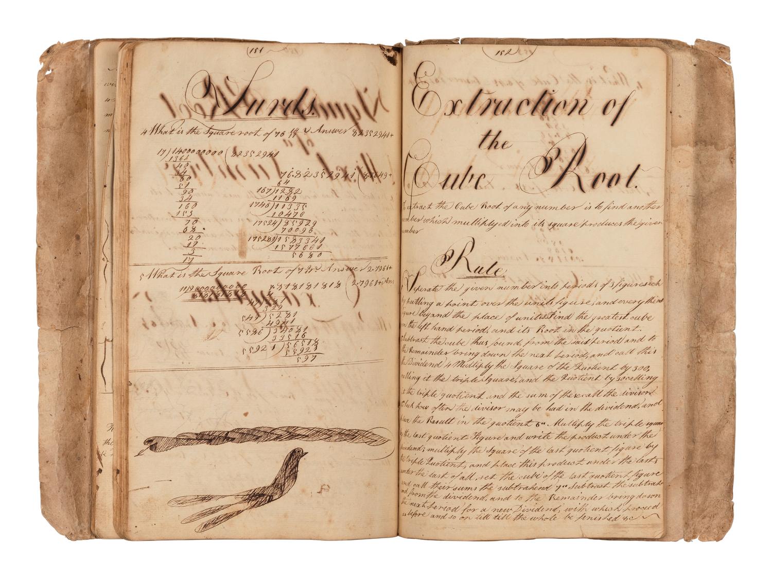 [MANUSCRIPT – MATHEMATICS]. Notebook containing examples of practical arithmetic and arithmetical exercises. Oyster Bay, NY, 1808.