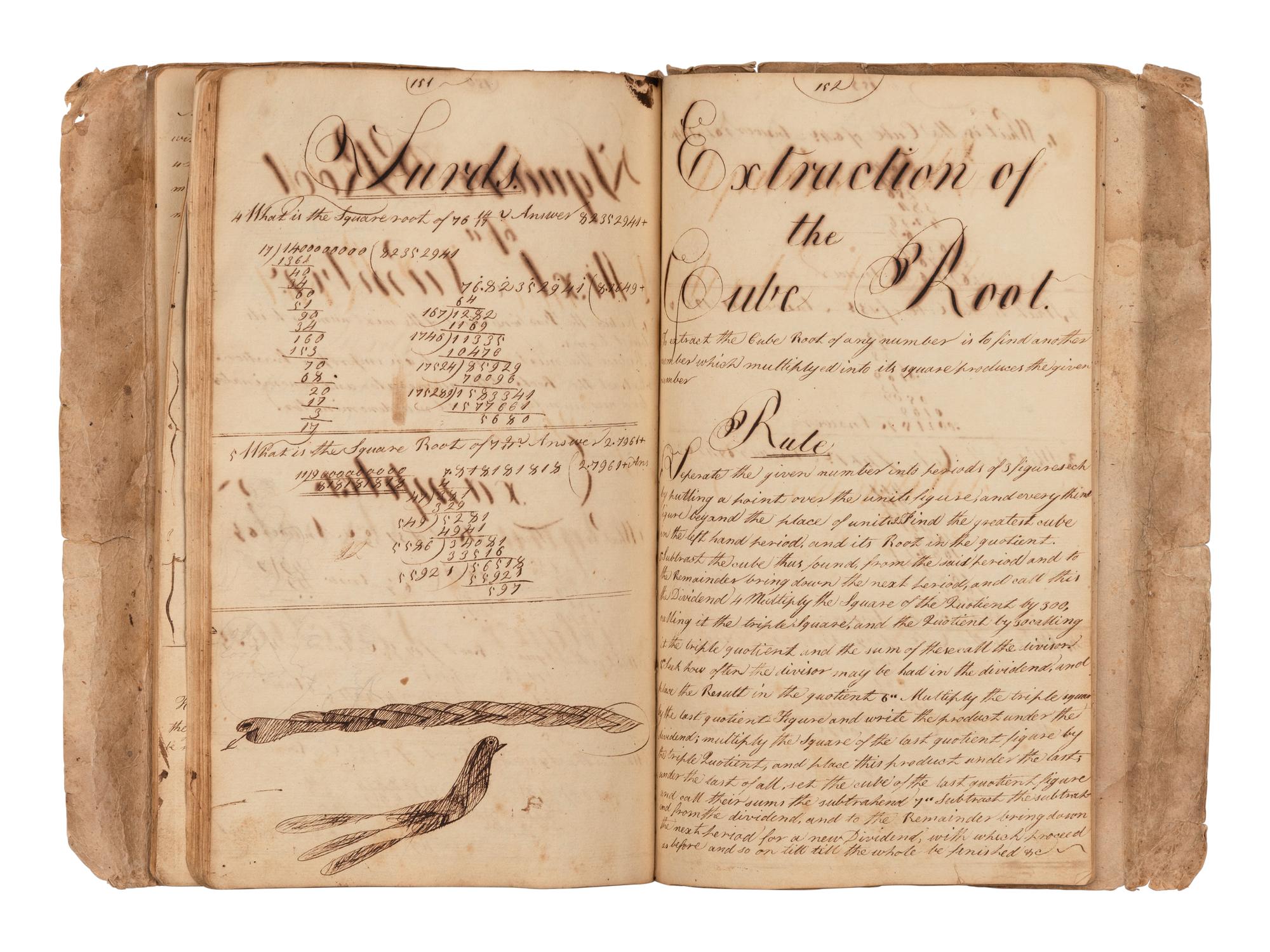 [MANUSCRIPT – MATHEMATICS]. Notebook containing examples of practical arithmetic and arithmetical exercises. Oyster Bay, NY, 1808.