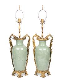 A Pair of French Gilt Bronze Mounted Chinese Celadon Porcelain Vases