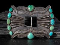 Navajo Ingot Silver and Turquoise Belt Buckle