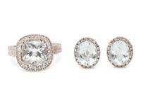 WHITE GOLD, GOSHENITE BERYL, AND DIAMOND RING AND CLIP EARRINGS