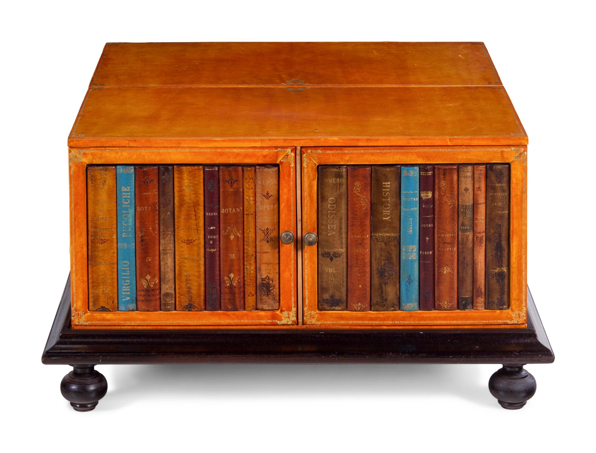 A Leather Veneered Low Table with Faux Books