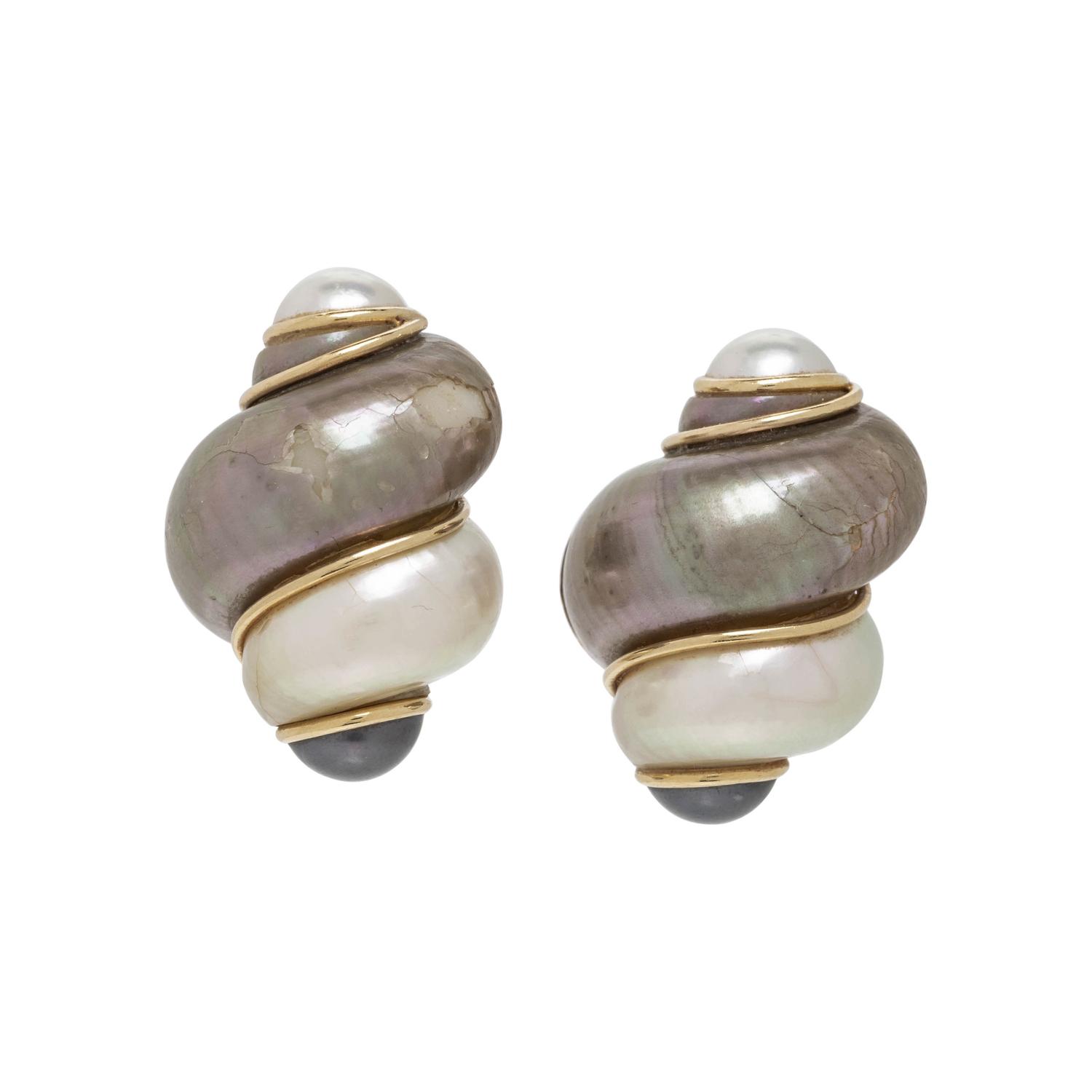 MAZ, SHELL AND CULTURED PEARL EARCLIPS