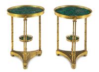 A Pair of Neoclassical Gilt Bronze and Malachite Gueridons Height 27 1/4 inches. — 20TH CENTURY