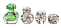 A Group of Four Silver Overlay Glass Ink Wells Height of tallest 4 1/2 inches.