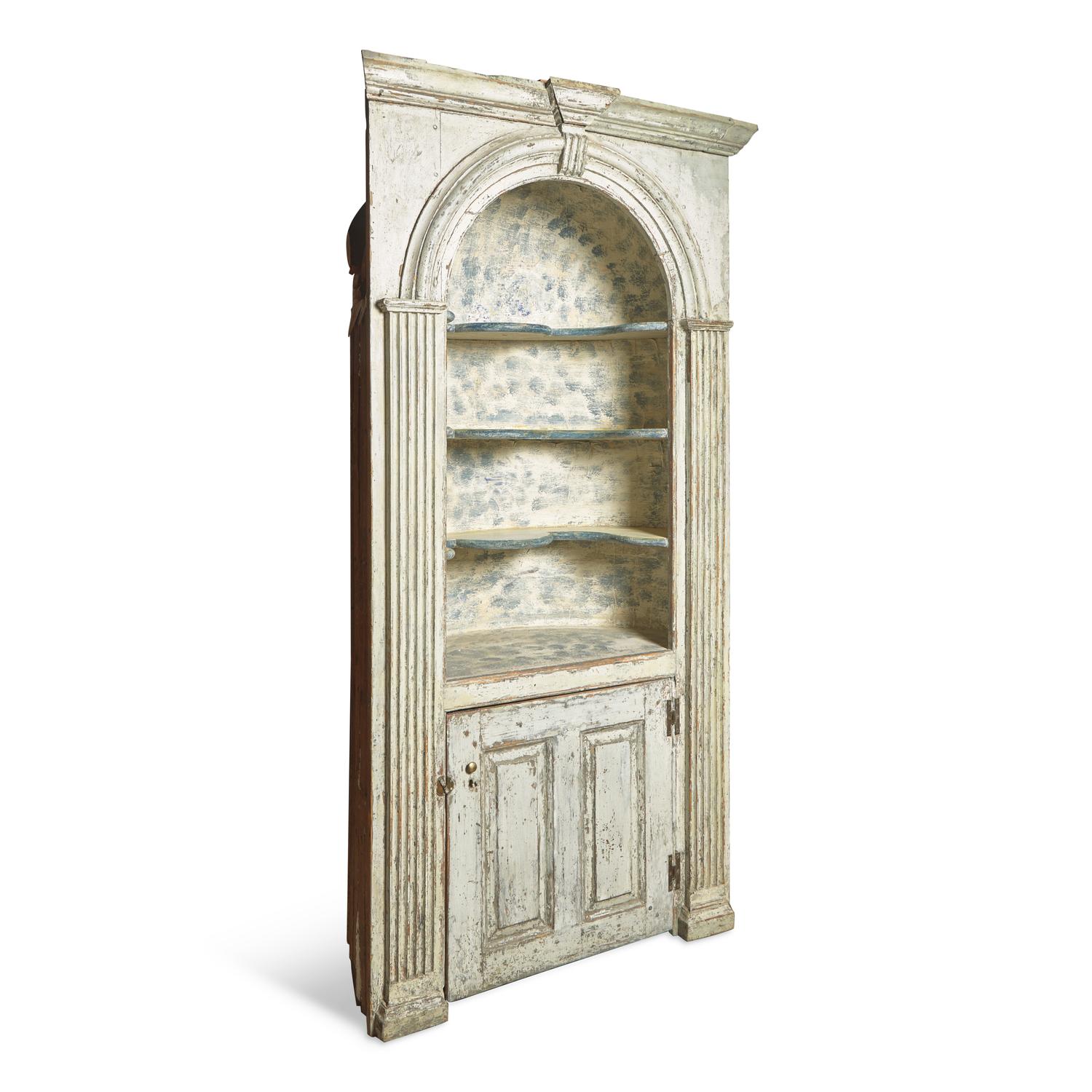 A Chippendale Blue-Painted Pine Corner Cupboard