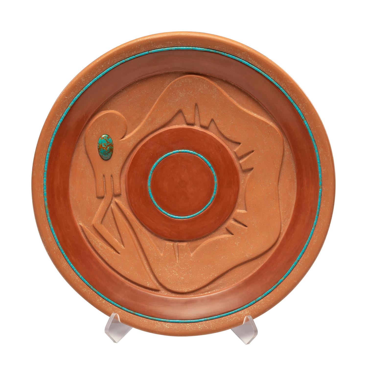 Micaceous Redware Pottery Plate, with Turquoise