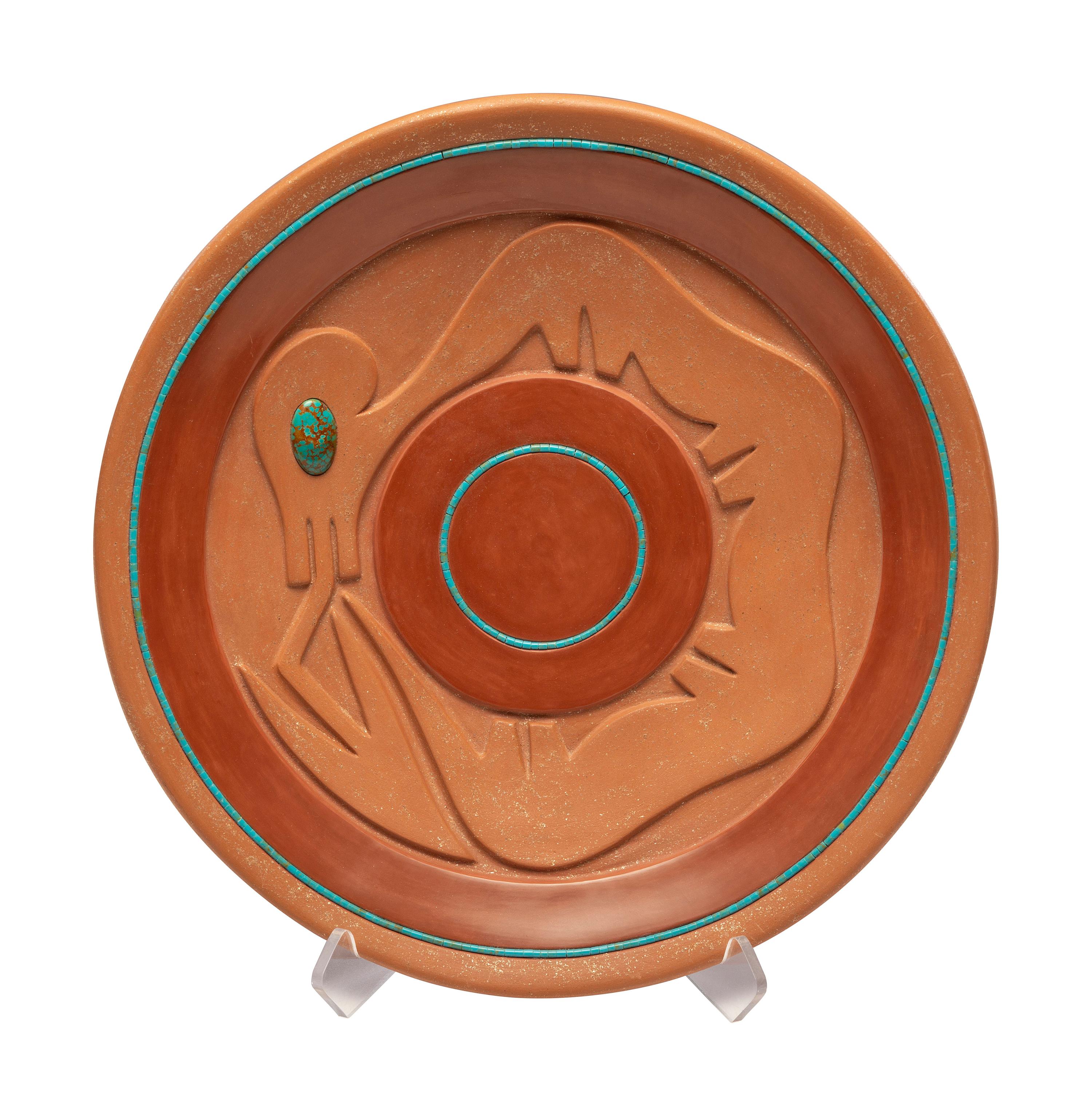 Micaceous Redware Pottery Plate, with Turquoise
