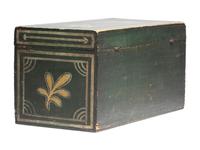 A Country Green, Yellow and White Painted Palm Leaf-Decorated Maple Blanket Chest