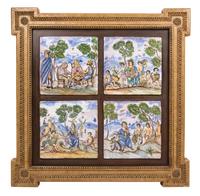 A Set of Four Spanish Polychrome Ceramic Tiles Each tile 11 1/4 x 11 1/4 inches.