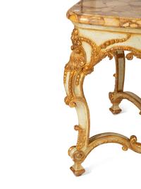 A Régence Style Painted and Parcel Gilt Marble-Top Center Table