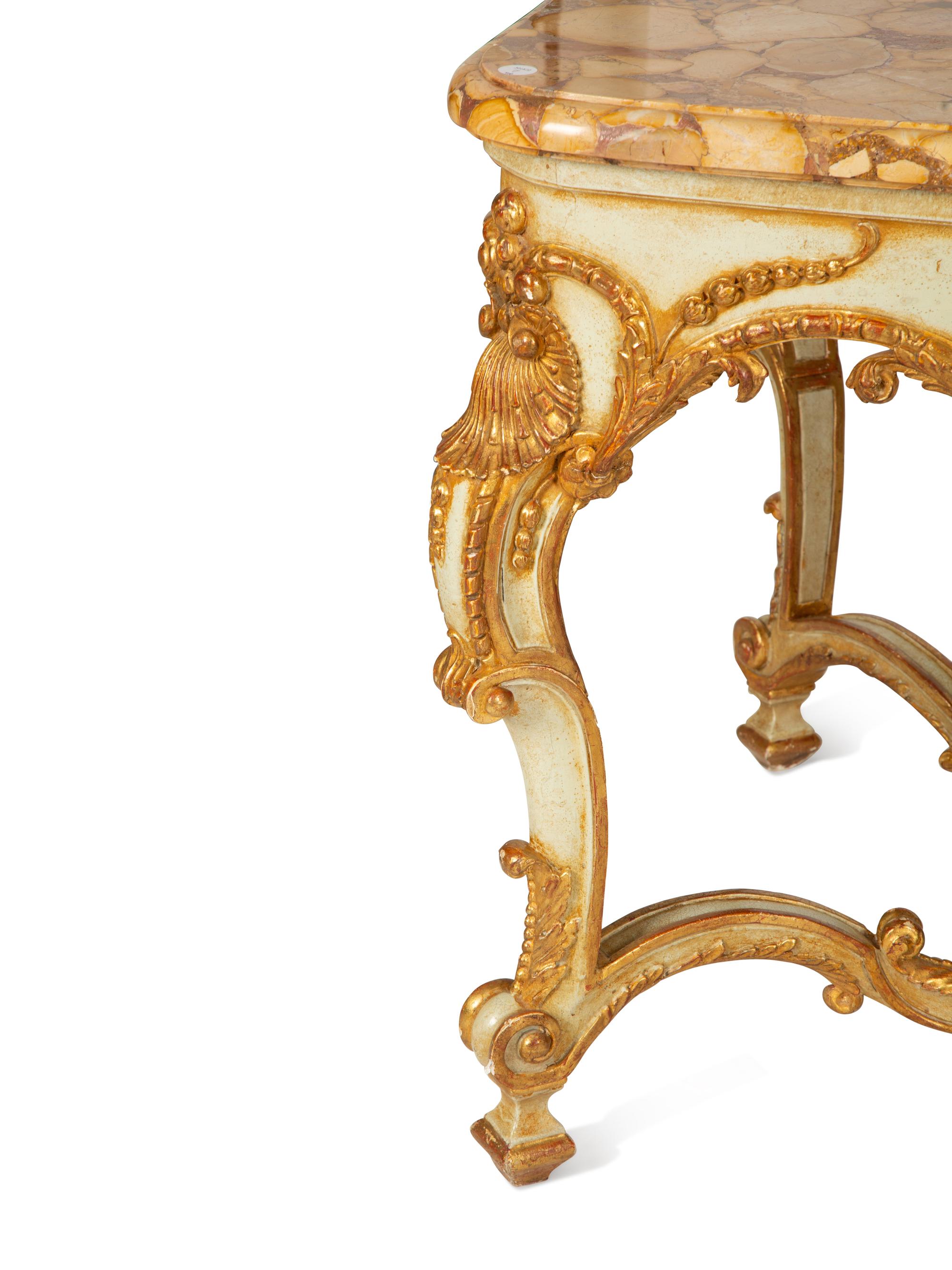 A Régence Style Painted and Parcel Gilt Marble-Top Center Table