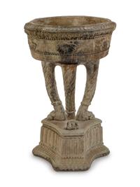 A Carved Stone Garden Jardiniere on a Tripartite Base — 20TH CENTURY