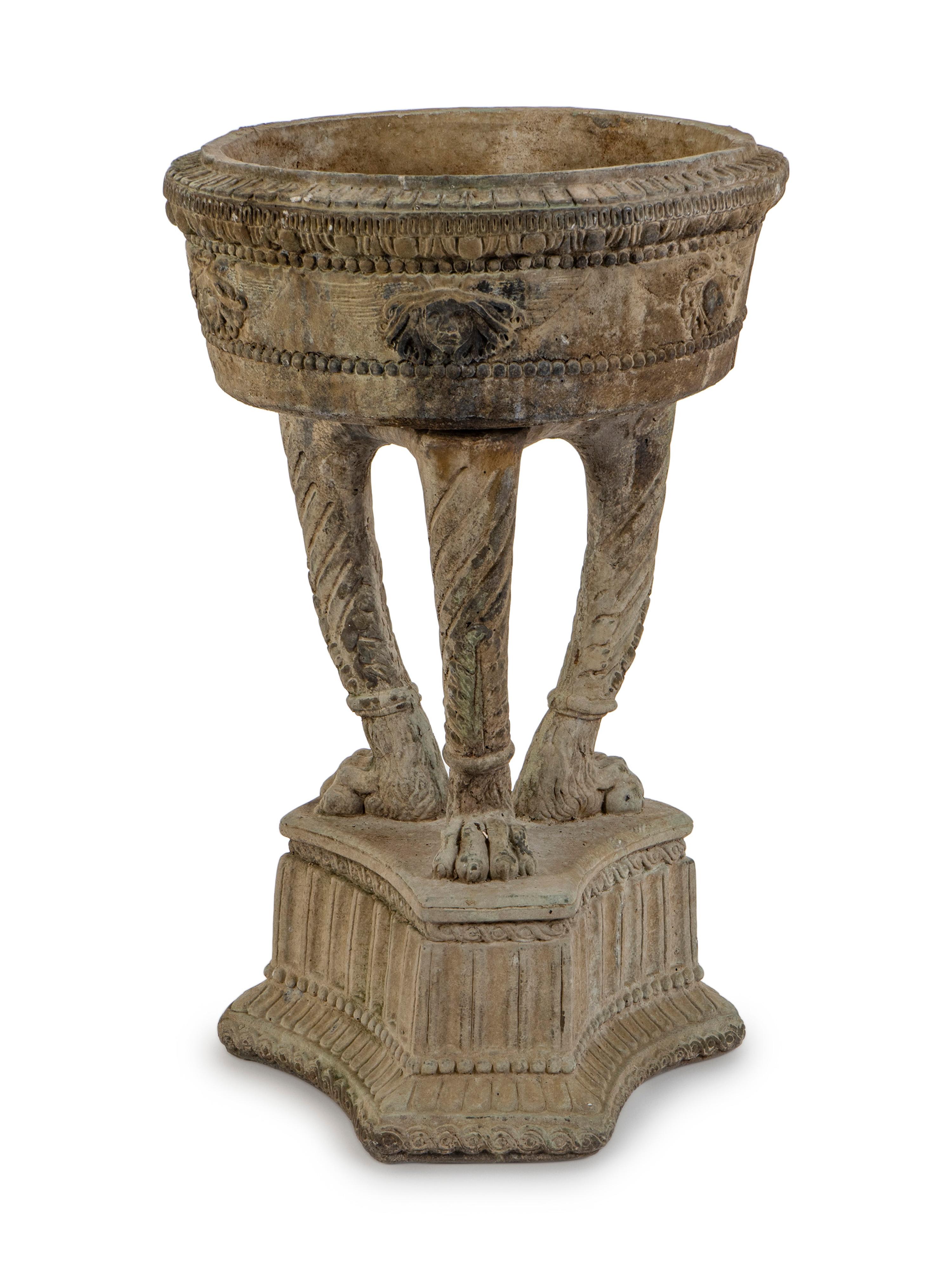 A Carved Stone Garden Jardiniere on a Tripartite Base — 20TH CENTURY