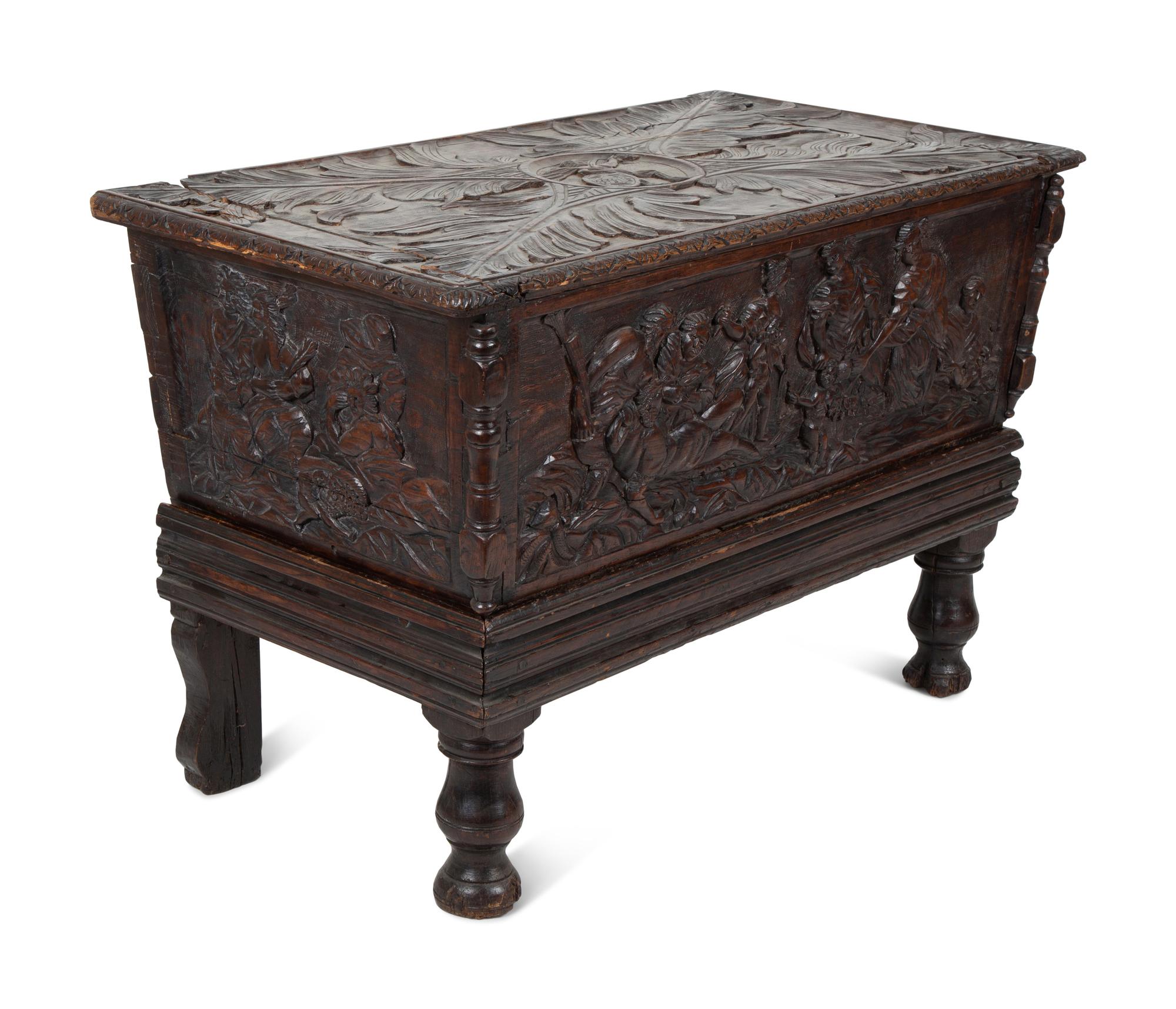 A Continental Carved Walnut Coffer on Stand — 18TH/19TH CENTURY