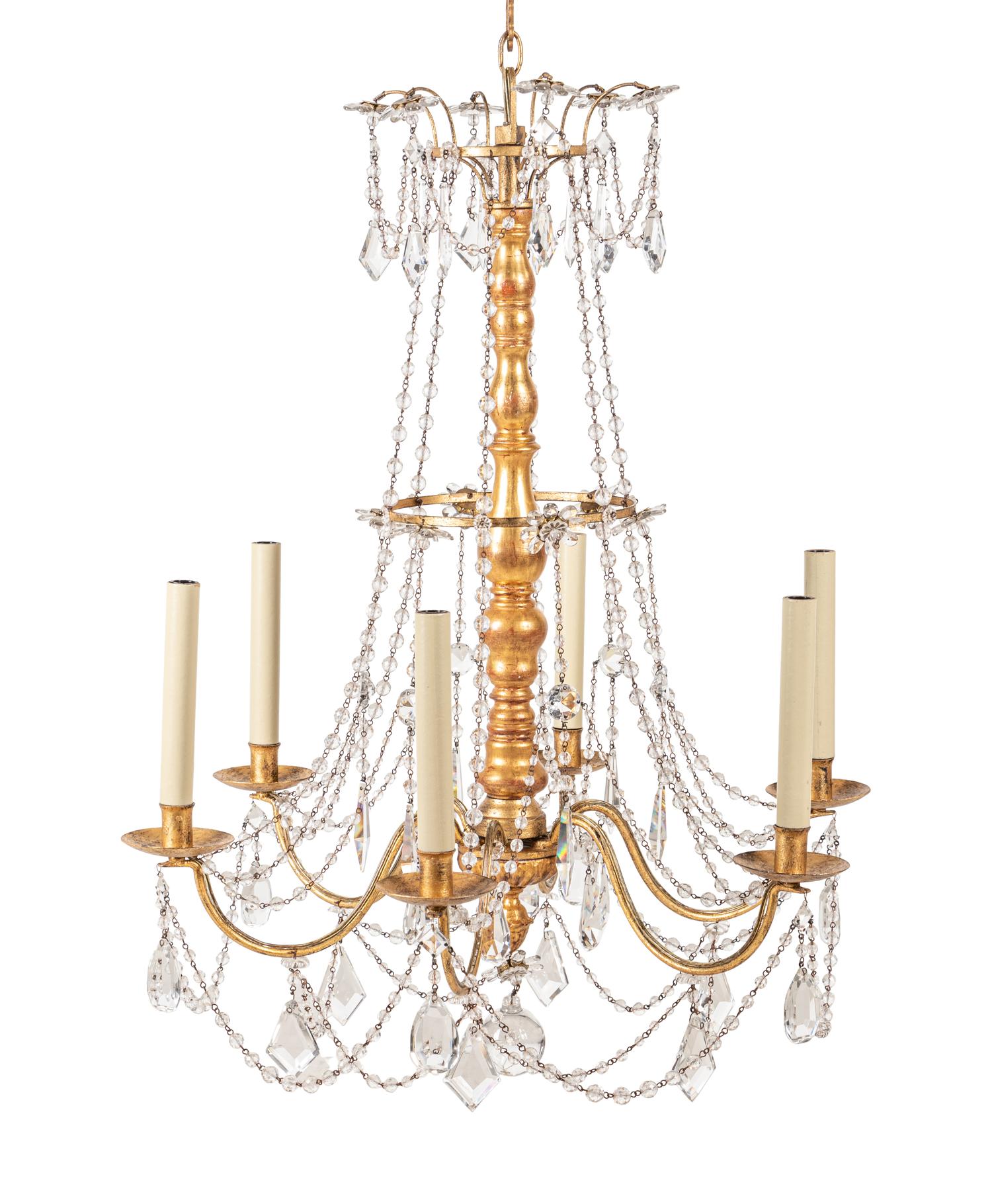 An Italian Giltwood and Tôle Six-Light Chandelier