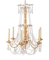 An Italian Giltwood and Tôle Six-Light Chandelier