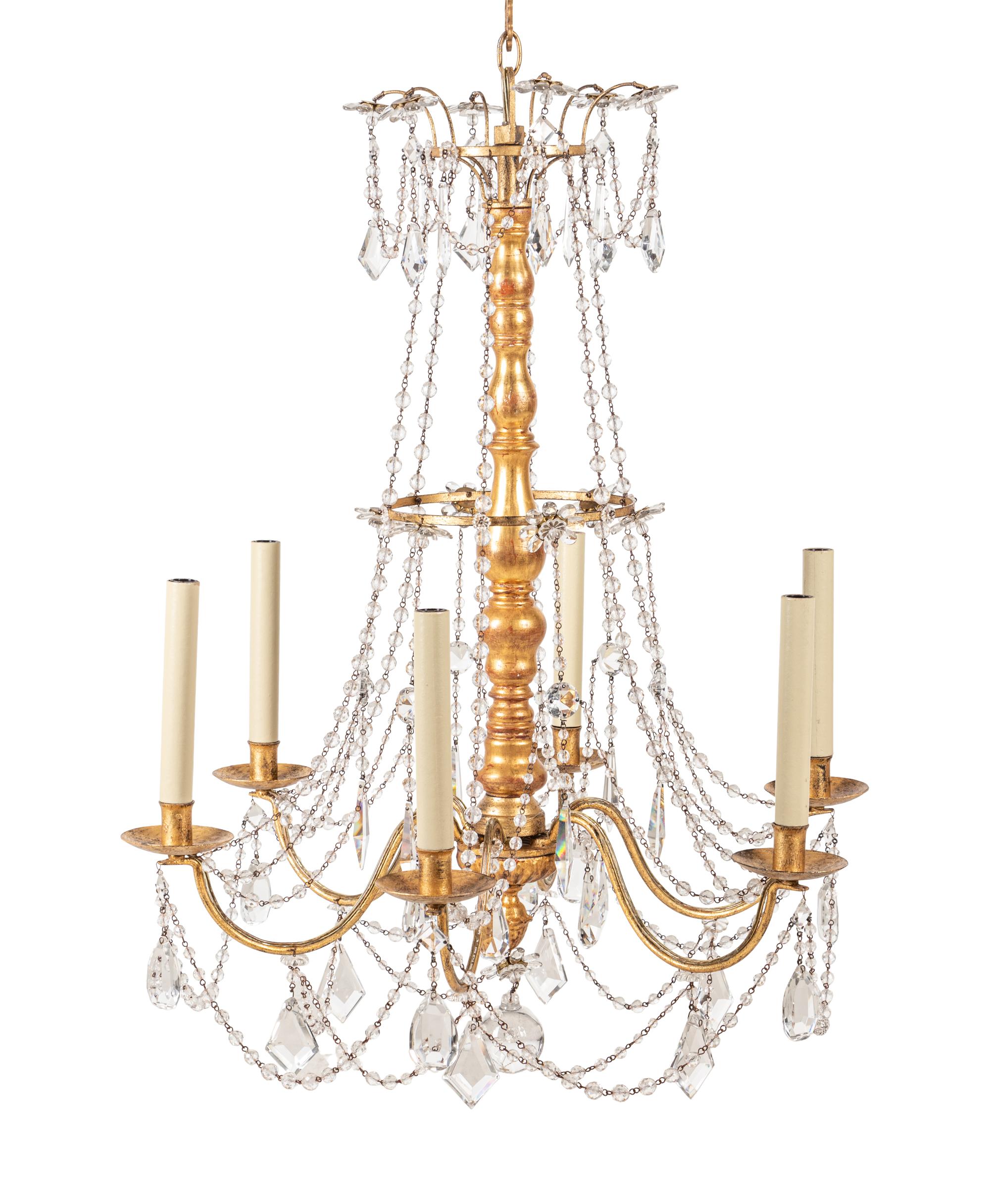 An Italian Giltwood and Tôle Six-Light Chandelier