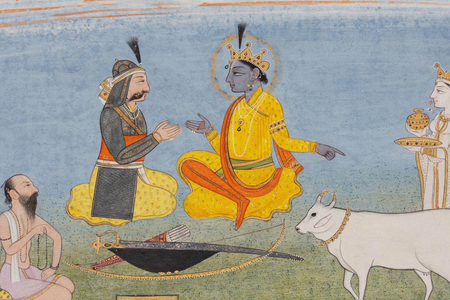 An Indian Illustration From a Ramayana Series, Punjab Hills, Kangra, 19th Century 十九世紀 印度旁遮普山丘岡格拉派細密畫《羅摩衍那》之羅摩對談維毗沙那