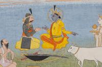 An Indian Illustration From a Ramayana Series, Punjab Hills, Kangra, 19th Century 十九世紀 印度旁遮普山丘岡格拉派細密畫《羅摩衍那》之羅摩對談維毗沙那