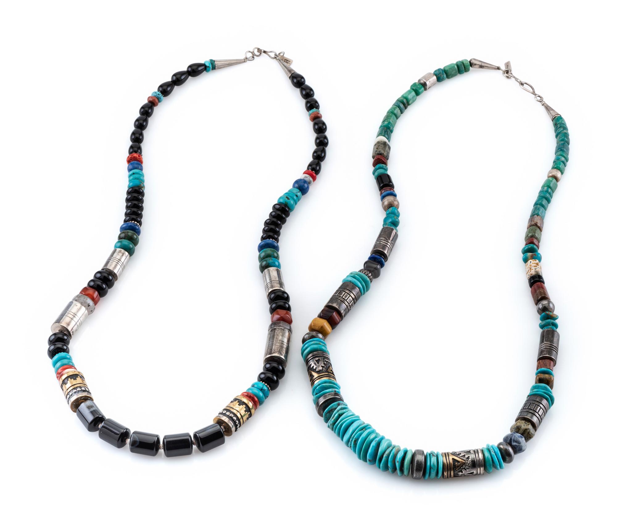 Pair of Single-strand Necklaces, with Gold Accents