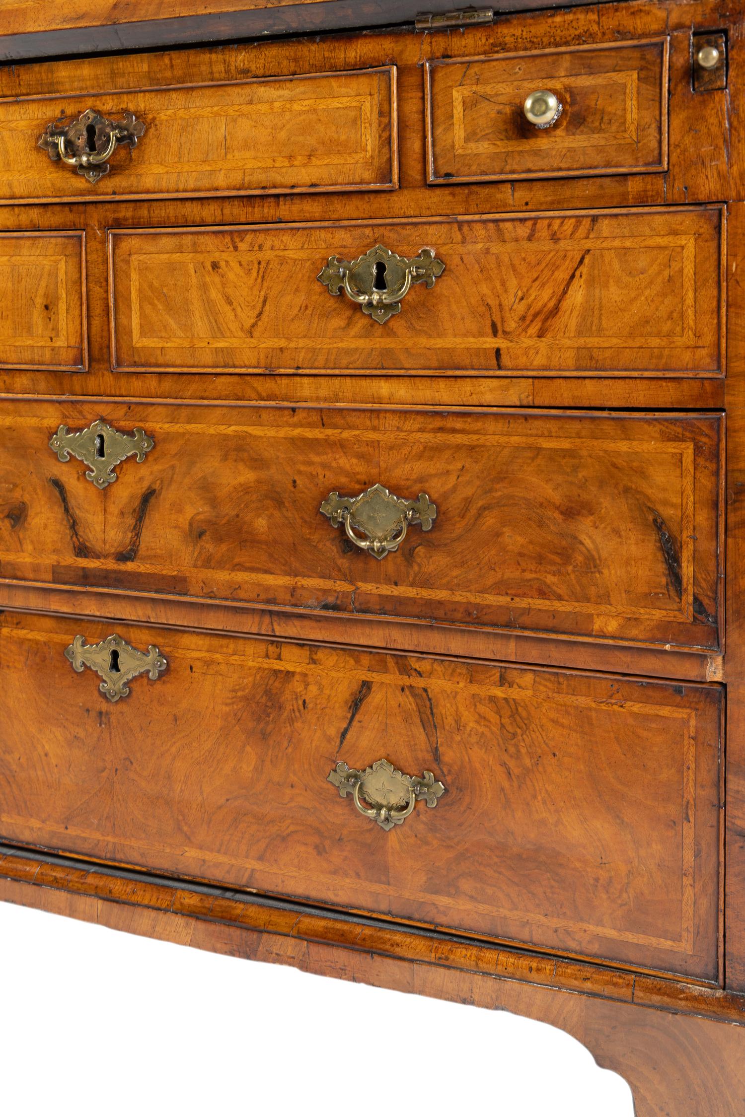 A George II Walnut Slant-Front Bureau