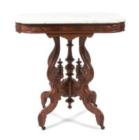 A Victorian Burlwood Parlor Table Height 29 x width 28 3/4 x depth 20 1/4 inches. — 19TH CENTURY