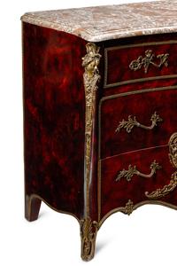 A Louis XV Style Faux Shell-Painted and Gilt Bronze Mounted Commode