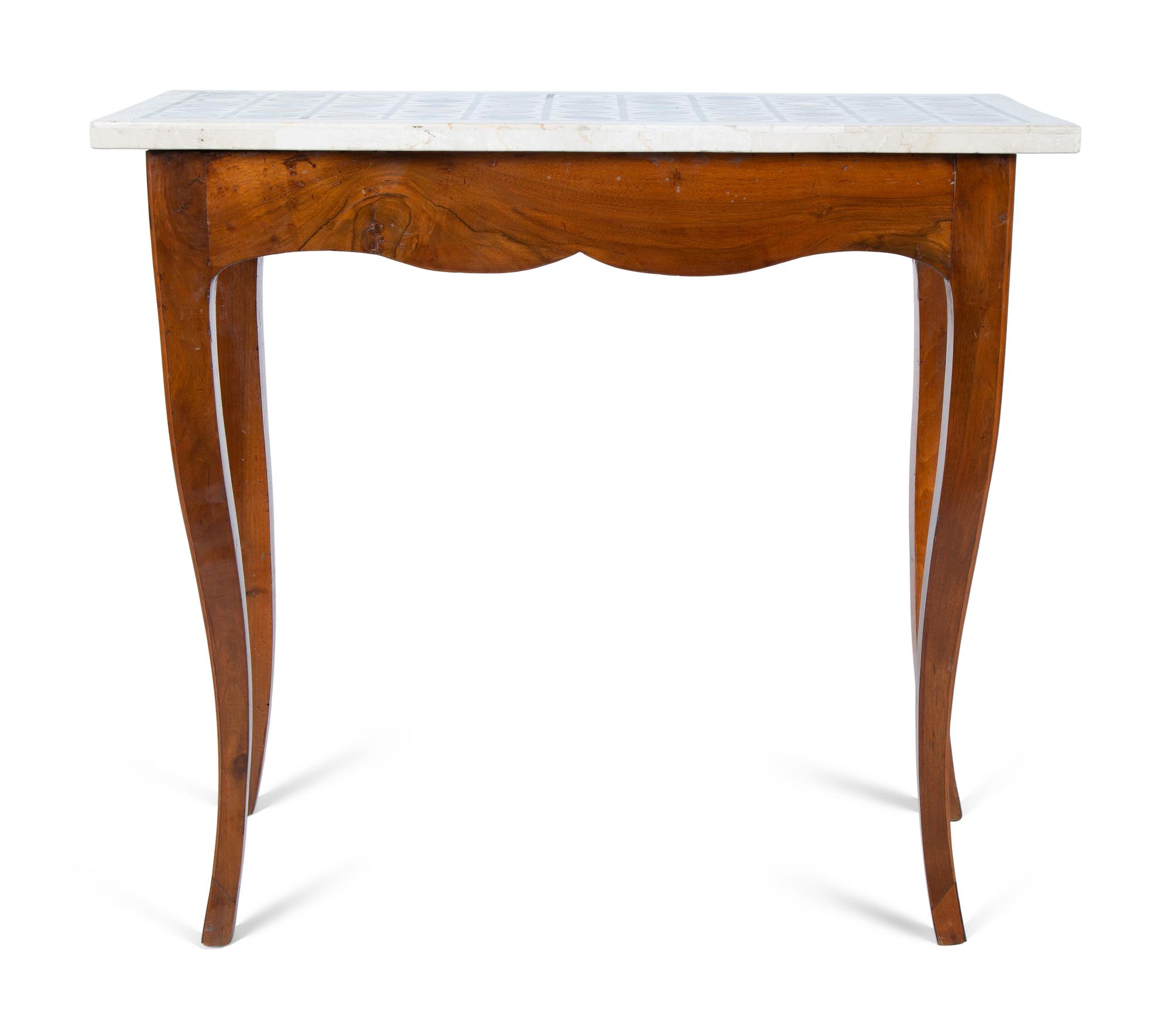 An Italian Burl Walnut Table with a Specimen Marble Top