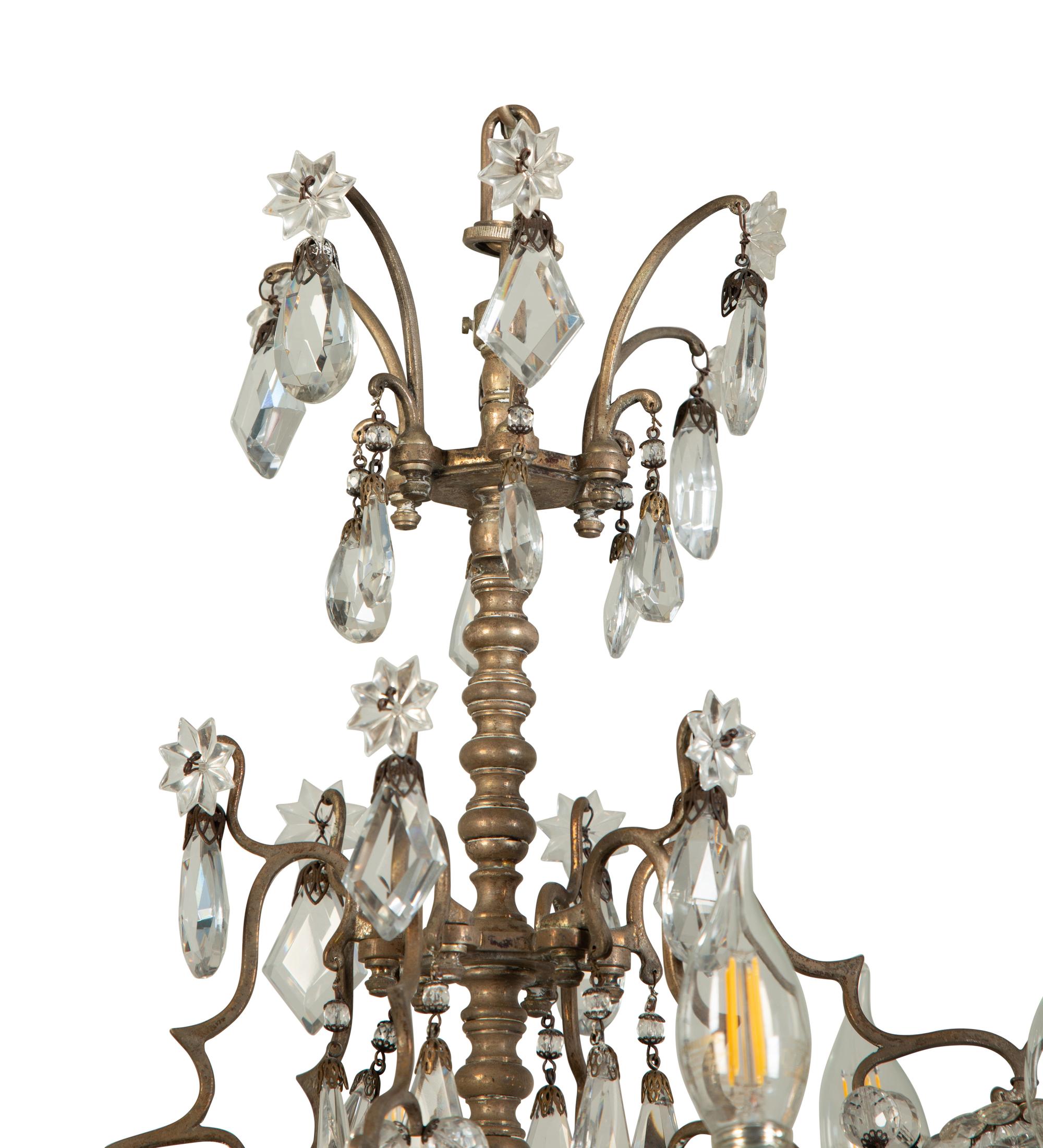 A Silvered Metal Six-Light Chandelier