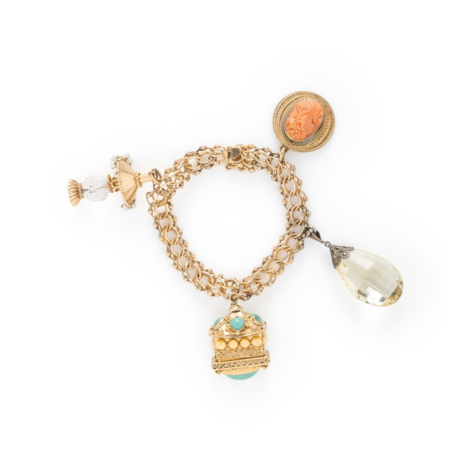 YELLOW GOLD AND MULTIGEM CHARM BRACELET