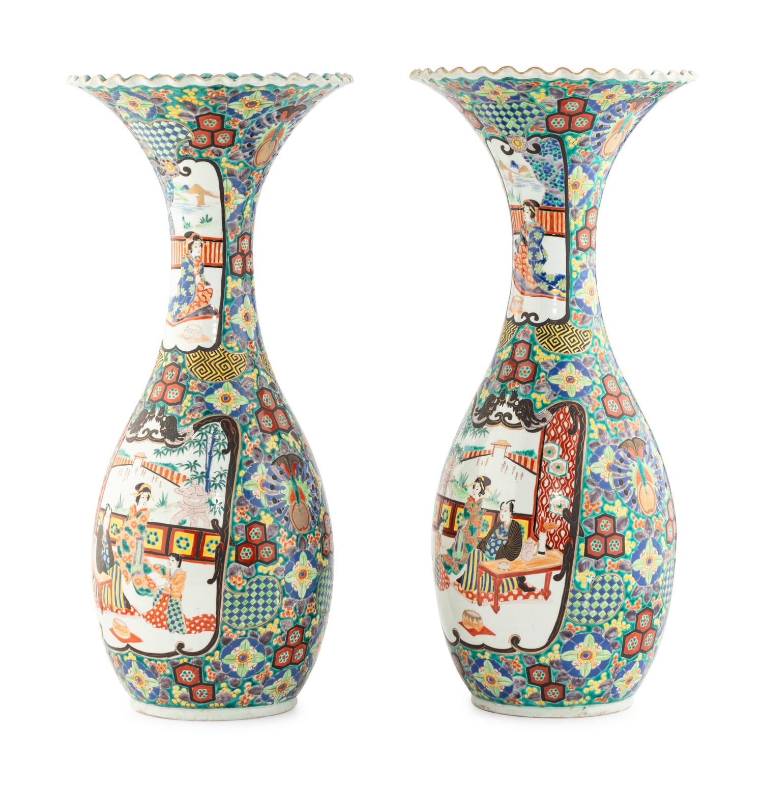 A Pair of Large Japanese Porcelain Baluster Vases