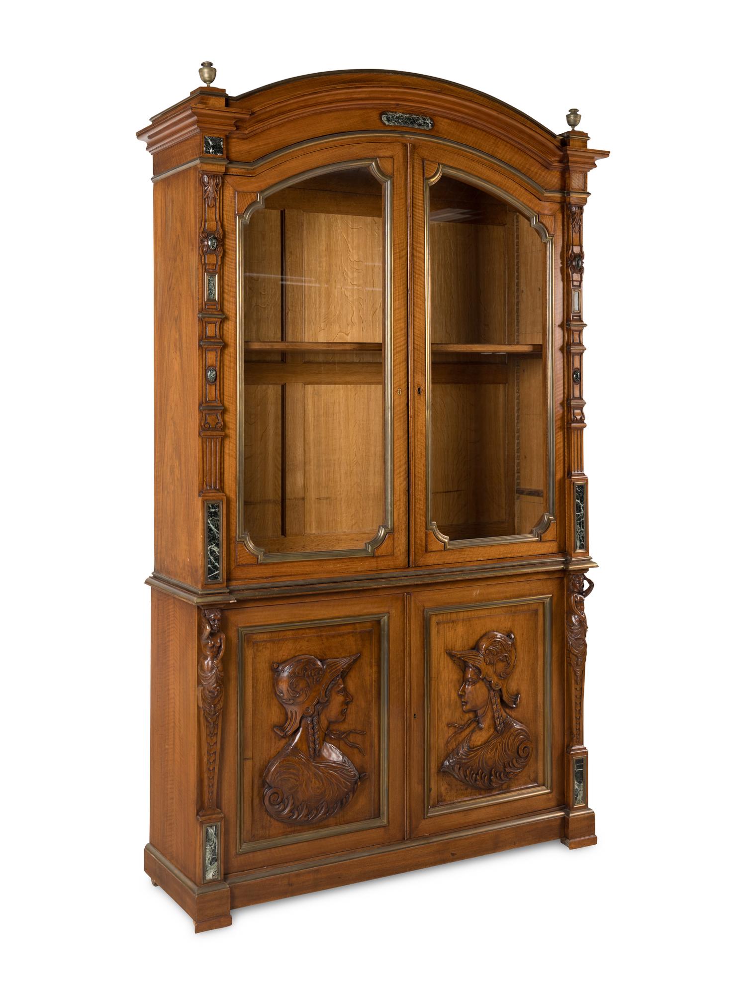A French Renaissance Revival Mahogany and Marble-Inset Cabinet