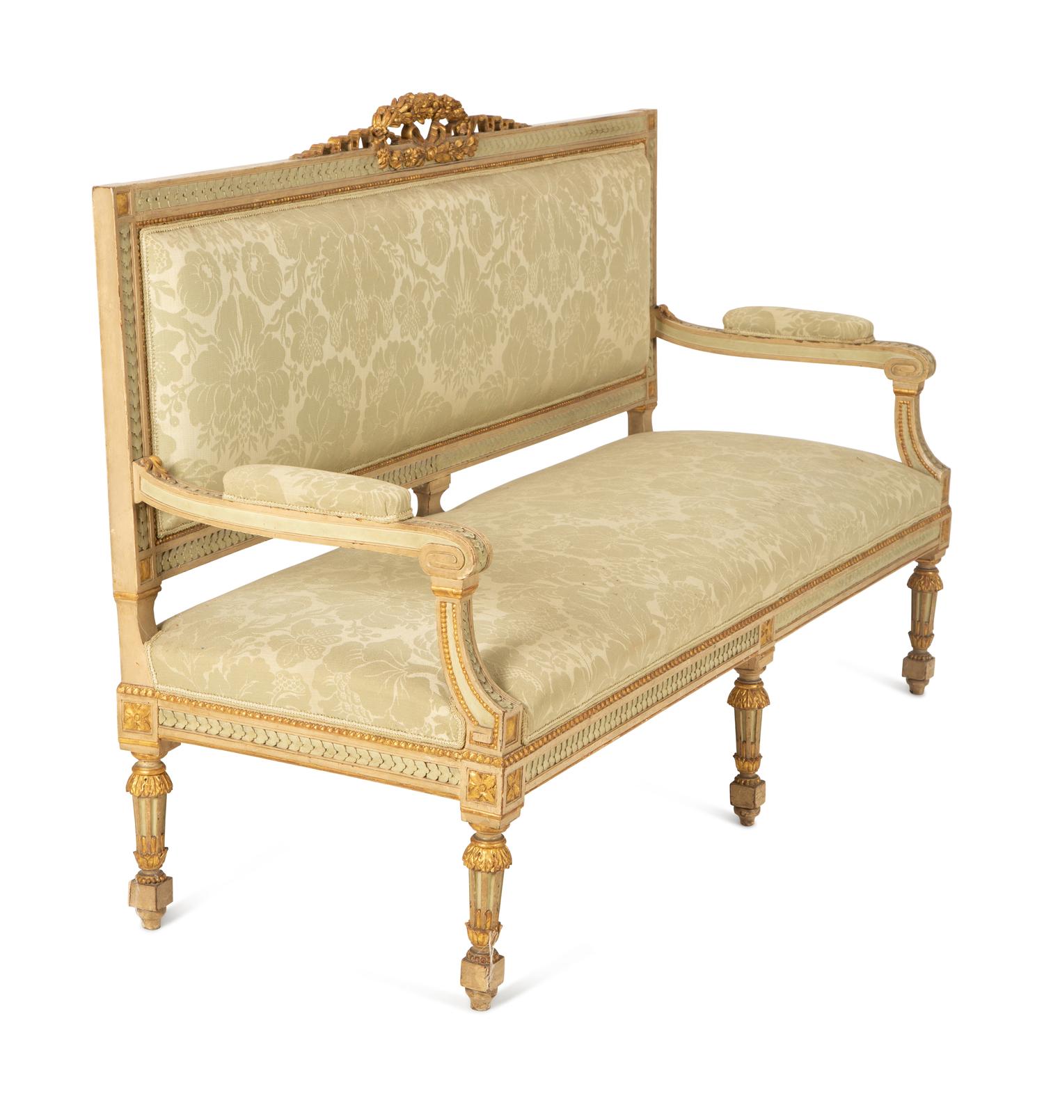 A Six-Piece Louis XIV Style Painted and Parcel Gilt Parlor Suite — 19th/20th Century