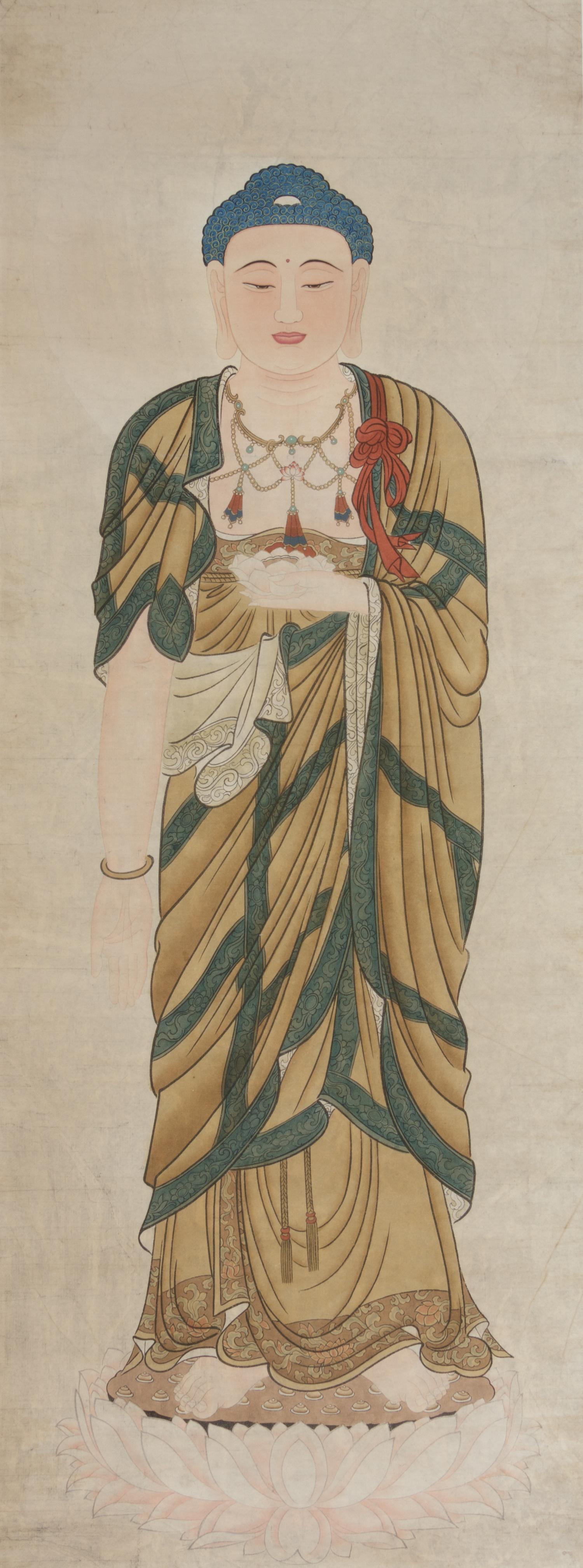 A Chinese Woodblock Print Scroll of a Buddha