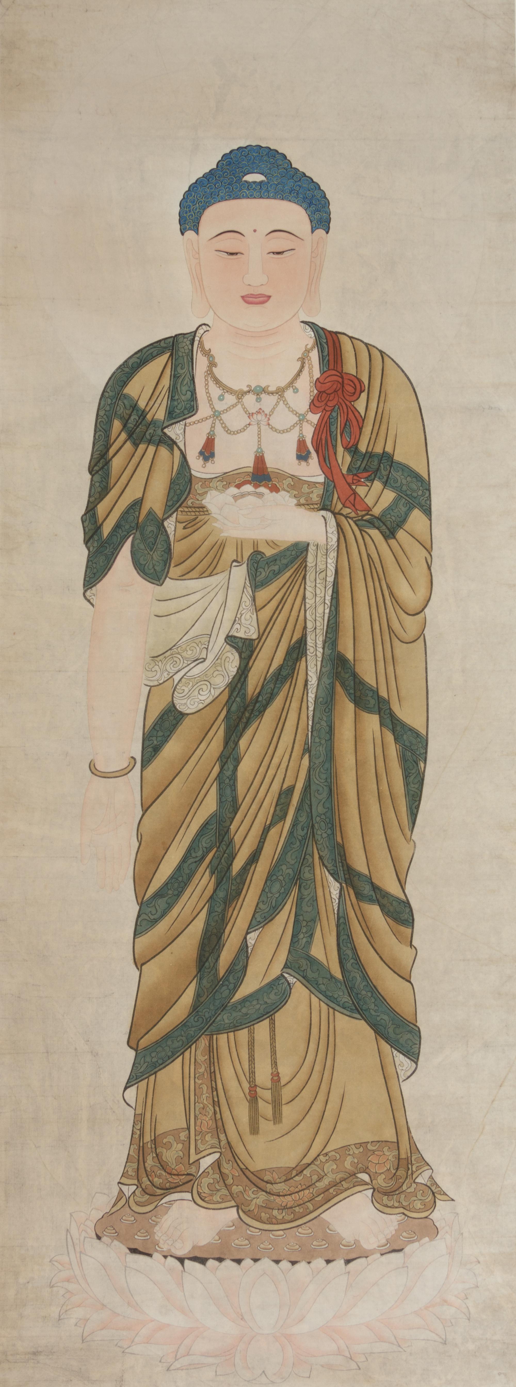 A Chinese Woodblock Print Scroll of a Buddha
