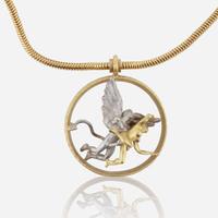 An Anthony Lent 18K Yellow Gold Necklace with Demon and Lady Pendant