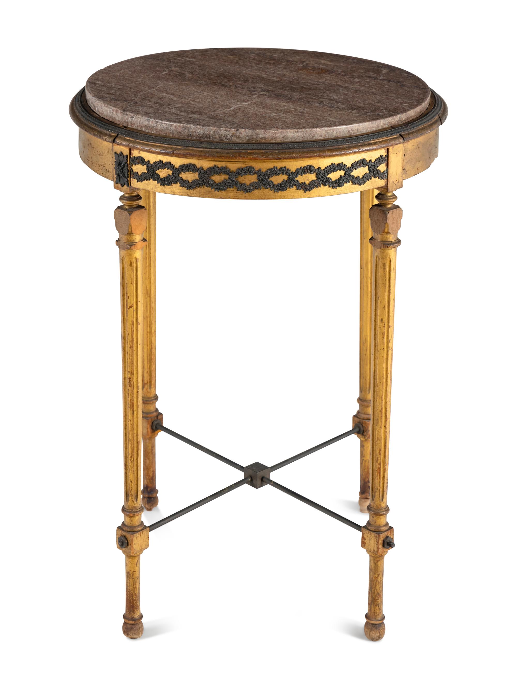 An Continental Gilt and Parcel Ebonized End Table