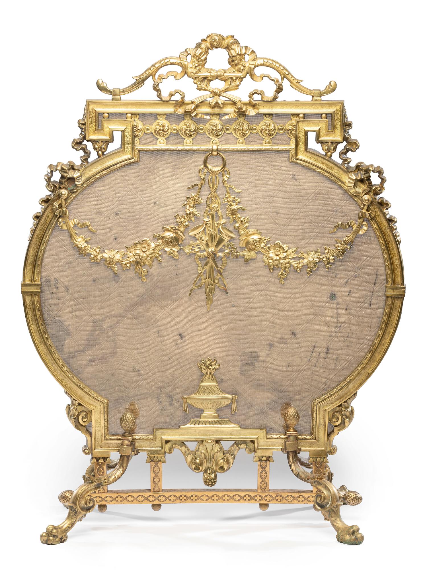 A Louis XVI Style Gilt Bronze Fire Screen