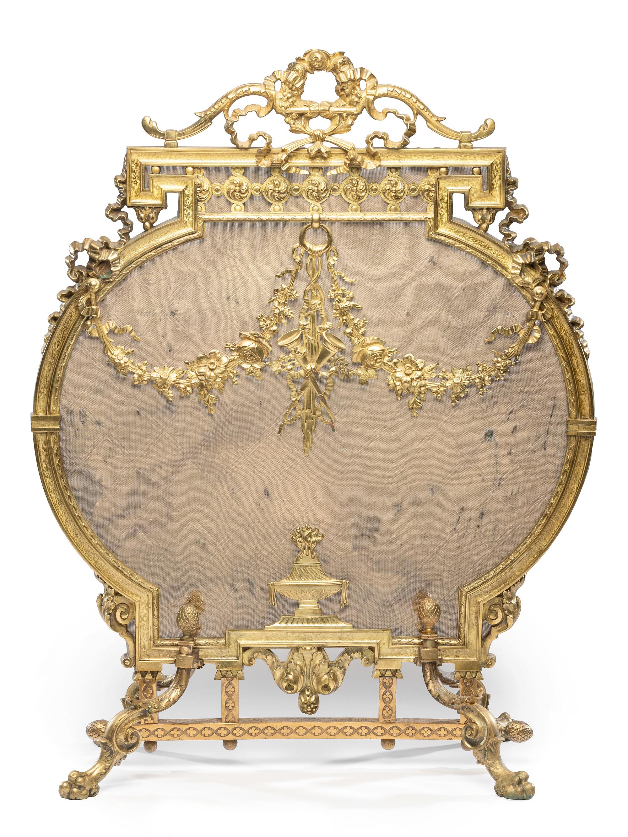 A Louis XVI Style Gilt Bronze Fire Screen