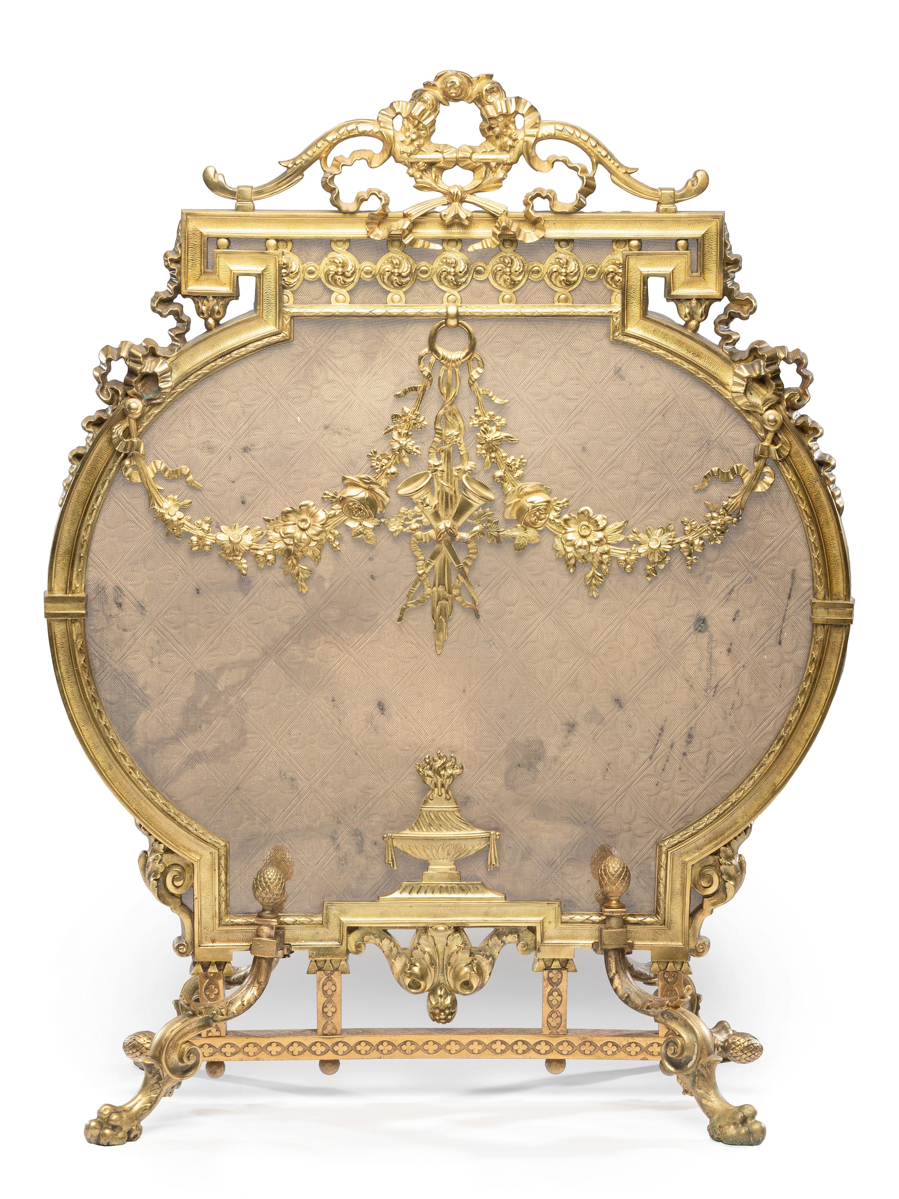 A Louis XVI Style Gilt Bronze Fire Screen