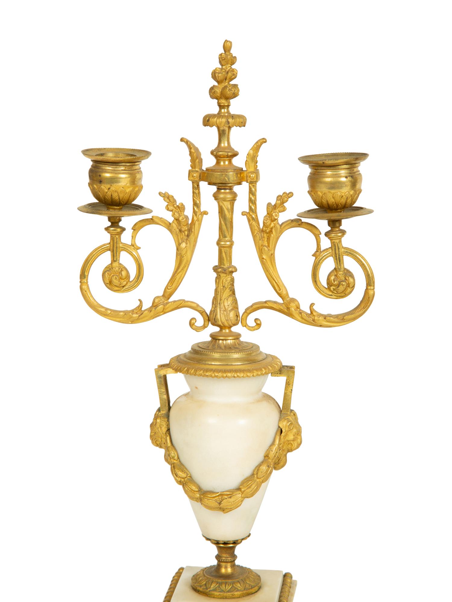 A French Gilt Bronze and Marble Three-Piece Clock Garniture — BARANCOURT, 19TH CENTURY